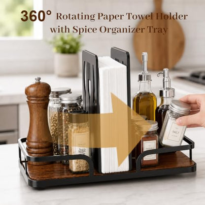 Napkin Holder for Table with Salt and Pepper Shakers Caddy, Farmhouse Kitchen Counter Organizer with Bamboo Base, Dining Table Napkin Holder for Restaurant Home Decor