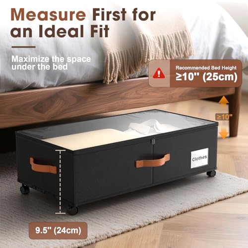 Eastherry Under Bed Storage Containers with Wheels, 9.5 inches Higher Underbed Shoes Blankets Clothes Toy Storage Drawers for College Dorms Bedrooms Nursery Rooms Organization, 2 Pack to be Assembled