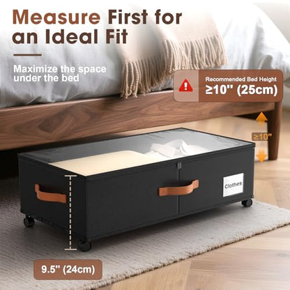 Eastherry Under Bed Storage Containers with Wheels, 9.5 inches Higher Underbed Shoes Blankets Clothes Toy Storage Drawers for College Dorms Bedrooms Nursery Rooms Organization, 2 Pack to be Assembled