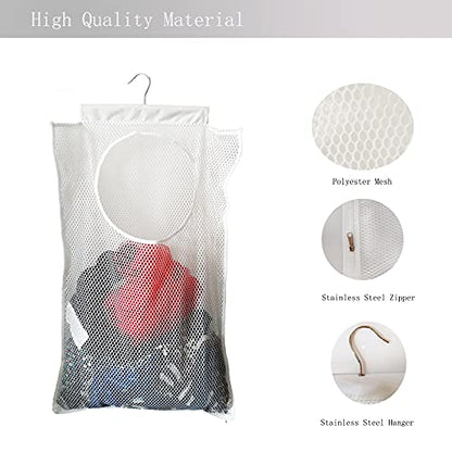 Hanging Mesh Laundry Hamper (30in*20in*2in) Large Dirty Clothes Bag | Can Be Used Behind The Door & Closet & Caravan& Bathroom (White)