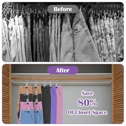 120 Pcs Legging Organizer for Closet Hanging - Stainless Steel Jeans Hangers with Clips, Multi-Purpose Skirt Hangers with Clips for Pants, Shorts, Towels, Boots Storage and Space Saving Solution