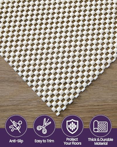 DEXI Rug Pad Gripper for Hardwood Tile Floor, 3x8 Non Slip Under Carpet Padding Cushioned, Waterproof Thick Walking Pads for Area Rugs, White