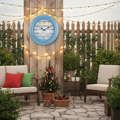 eYotto 18-Inch Outdoor Wall Clock with Waterproof Thermometer & Hygrometer | Weather-Resistant, Battery Operated, Large Easy-Read Dial, Silent Non-Ticking; Patio, Pool, Garden, Porch, Beach House Decor