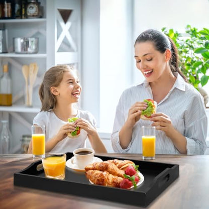 Bamboo Food Serving Tray with Handles,Breakfast Be... (Black | Bamboo)