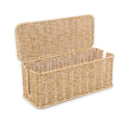 Cable Management Box, Handmade Rattan Cable Organizer with 2 Open Slots, Cord Hider for Power Strip, Router & USB Hub, Registered U.S. Design Patent (D1,112,102), 13" x 5.1" x 5.1", Natural