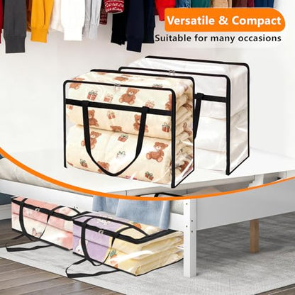 4 Pack Clear Clothes Storage Bags, 40L Vinyl Blanket Storage Containers with Heavy Duty Zipper, Foldable Moving Bags, Closet Organizers for Bedding, Clothing, Comforters, Linens, Duvet