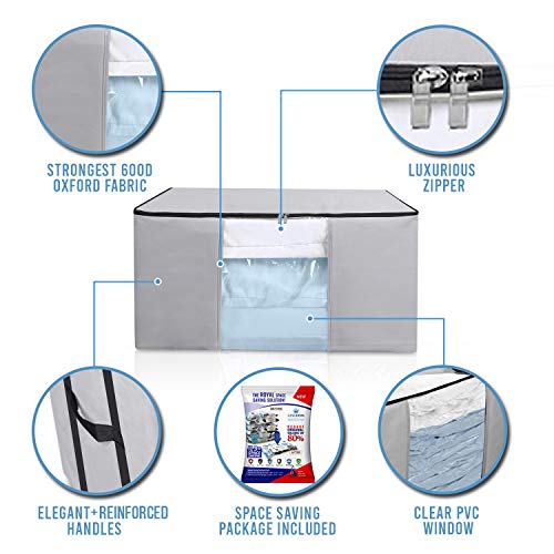 Cube Vacuum Storage Bags, Space Saver Bags, Premium Totes with Cubic Vacuum Compression Seal Bags for Clothing & Bedding. Space Saving Jumbo Organizer for Storing Clothes, Comforters,Blankets,Pillows+