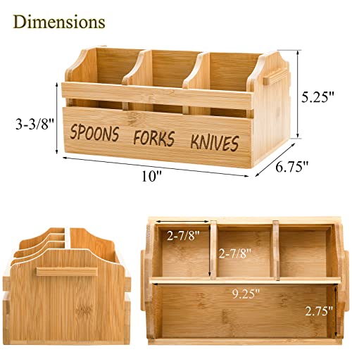 Bamboo Silverware Caddy Organizer - 4 Compartment... (Brown | Bamboo)