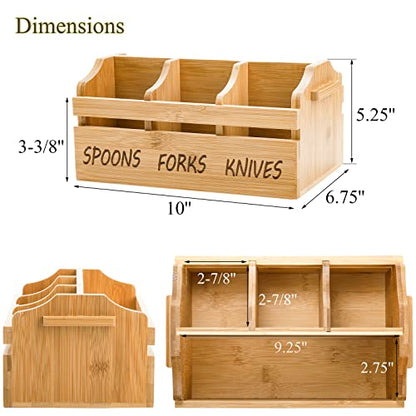 Bamboo Silverware Caddy Organizer - 4 Compartment... (Brown | Bamboo)