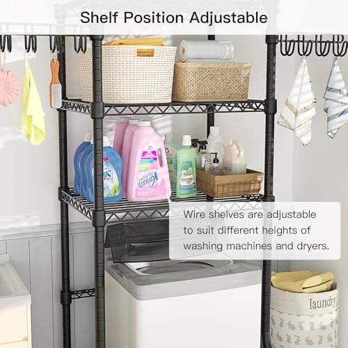 U8 Mini Laundry Room Storage Organizer, Over the Washer and Dryer Storage Shelves for Laundry Organization, 29.5”W x 17.3”D x 76.2”H, Suit Washing Machine Width within 27.1”, Hold 304 lb, Black