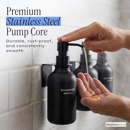 Shampoo and Conditioner Dispenser Wall Mounted Set of 3 Black | 500 ml Shower Gel Dispenser Set of 3. Refillable Shampoo and Conditioner Bottles. Drill Free Secure Design. Black