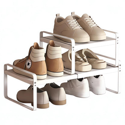 2-Pack Expandable Shoe Rack, Closet Organizer, 7" High, 15"-24" | Set of 2 1-Tier Metal Shelves; Adjustable Width Design; Compact Heavy-Duty Storage for Entryway, Bedroom & Small Spaces
