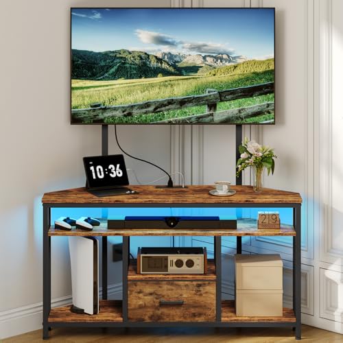Corner TV Stand with Drawer, Entertainment Center...