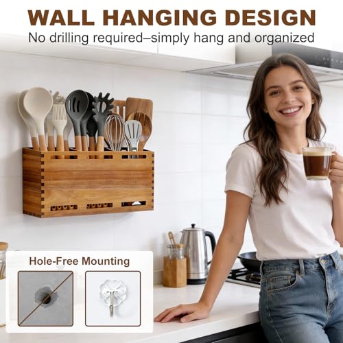 Acacia Wood Large Utensil Holder for Kitchen Count... (Acacia wood)