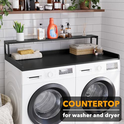 SpaceAid 2-Tier Washer Dryer Countertop, Laundry Topper with Rack Shelf 54" Width x 27.5" Depth x 10" Height Organizer Cover for Washer and Dryer Laundry Hamper Counter Storage (Black)
