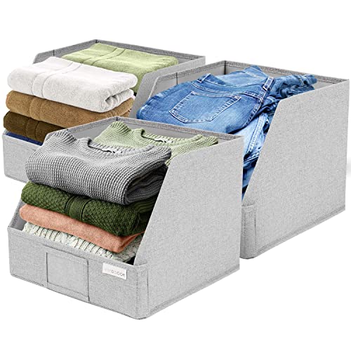 Trapezoid Closet Shelf Organizer, Baskets for Organizing, Storage Baskets for Shelves, Cubbies Storage Bins for Clothes, 3 Pack, Light Gray