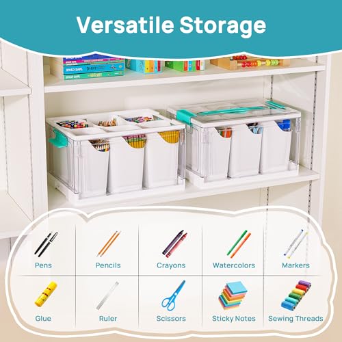 Vtopmart 24 QT Clear Plastic Craft Organizer with Detachable Inserts,1 Pack | 6 Detachable Inserts for Flexible Sorting, Art Supply and Tool Storage Box for Craft, Crayon, Pencils and Creative Materials