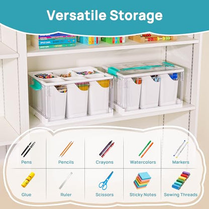 Vtopmart 24 QT Clear Plastic Craft Organizer with Detachable Inserts,1 Pack | 6 Detachable Inserts for Flexible Sorting, Art Supply and Tool Storage Box for Craft, Crayon, Pencils and Creative Materials