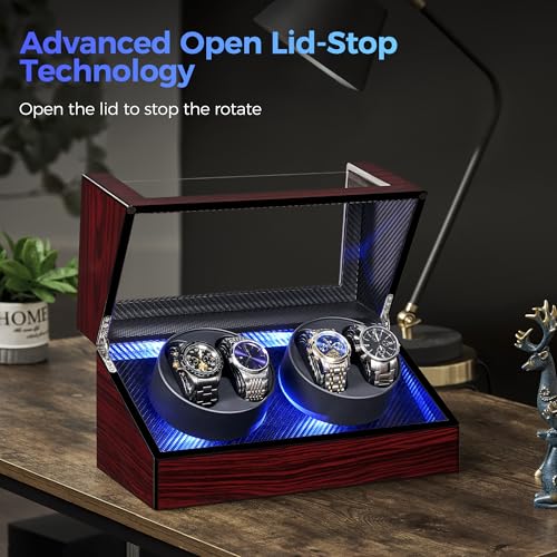 ANWBROAD Watch Winders For Automatic Watches, Watch Turner For Automatic | Automatic Watch Winder Box With Led Light,4 Watch Winder,4 Watch Rotator And Super Quiet Motor And 4 Rotation Mode,UJWW011Y