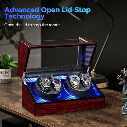 ANWBROAD Watch Winders For Automatic Watches, Watch Turner For Automatic | Automatic Watch Winder Box With Led Light,4 Watch Winder,4 Watch Rotator And Super Quiet Motor And 4 Rotation Mode,UJWW011Y