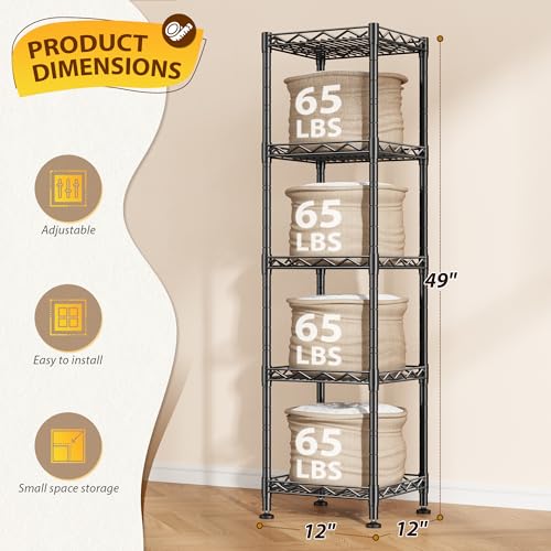 DurayLoly 5 Tier Storage Shelf, Metal Wire Shelving Unit, Black | Slim narrow design,325 lbs capacity,rust-resistant steel,upward mesh grid, tool-free,for bathroom,kitchen,laundry