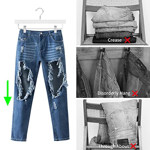 Nature Smile Deluxe Wooden Pants Hangers Solid Wood Bottom Jeans Hanger Skirt Hanger with 2-Adjustable Clips Pack of 20 (White) | Solid Wood Bottom, Jeans Hanger, Skirt Hanger, 2-Adjustable Clips