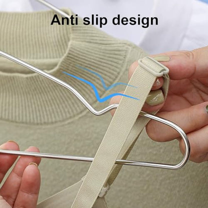 Koja Stainless Steel Clothes Hangers 10-Pack - Heavy Duty Non-Slip, 16.5" | Round metal design with shoulder notches and built-in hooks for scarves, belts, or ties.