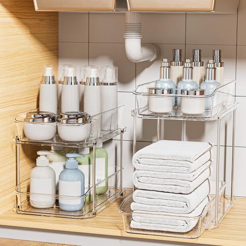 Bathroom Under Sink Organizers and Storage, 2 Pack... (2 Count | Clear | Acrylic)