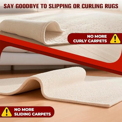 12PC Carpet Tape Double Sided, Heavy Duty Rug Tape for Hardwood Floors, Non-Slip Carpet Adhesive Tape for Area Rugs, Strong Grip