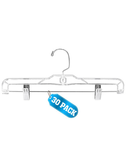 Pants-Hangers-with-Clips-30-Pack, 14 Inch Clear-Plastic-Skirts-Hangers-with-Adjustable-Clips for Shorts Jeans Trousers, Clothes-Hangers Non-Slip Clip-Hangers