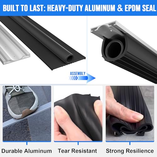 8 FT Garage Door Seal Bottom Kit - Heavy Duty EPDM Rubber U+O Ring Weather Stripping with Pre-drilled Aluminum Track, Universal Replacement Stops Rain, Drafts & Pests, Easy to Install