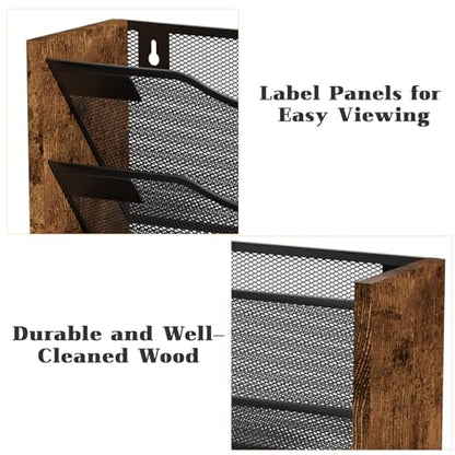 Ironwood Hanging Wall File Organizer, 5 Pocket Mesh Mail Organizer Wall Mounted with Nametag Label, Wall File Holder for Office Home School, Magazine Rack for Mail Paper Document Organization, Black