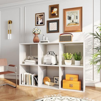 Simple Deluxe 6 Cube Storage Organizer, 3 Tier Stackable Bookshelf, Open Cube Bookshelf with 3 Removable Back Panels, Suitable for Living Room, Bedroom, Home Office, 36" L X 11.6" W X 24" H, White