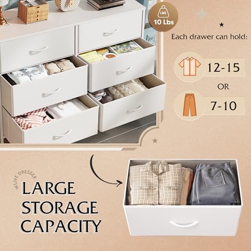 WLIVE Dresser for Bedroom with 6 Fabric Drawers, White | Closet Dresser, Metal Frame, Wooden Top, Fabric Dresser for Closet, Living Room, Hallway