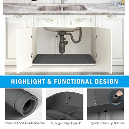 Under Sink Mats for Kitchen Waterproof 34"x22",Grey | Cut to Fit Design for Various Sizes, Leak-Proof Cabinet Protection,Durable Silicone Material,Versatile Home Use