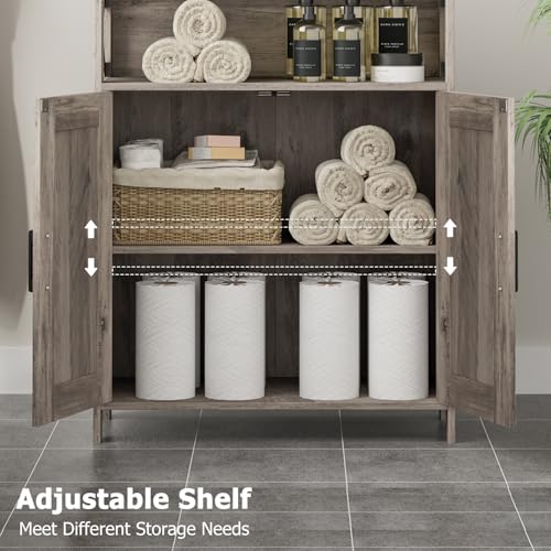 Homhedy Farmhouse Bathroom Storage Cabinet with Doors, Small Floor Cabinet | Toilet Paper Cabinet with Adjustable Shelf, Freestanding Storage Cabinet for Kitchen/Laundry/Living Room, 24"W, Greige