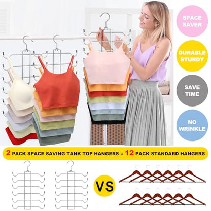 Metal Tank Top Hanger 2 Pack, 360° Swivel Closet Organizers and Storage | Space Saving Bra Organizer with 24 Access Hooks, Apartment College Dorm Room Essentials, Small Space Organization Solution