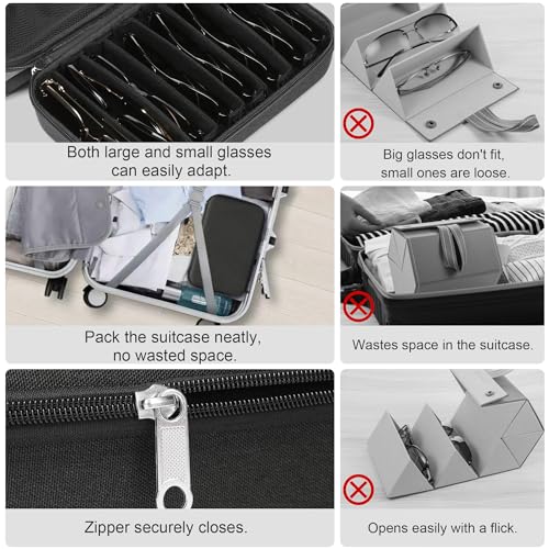 Bukere Travel Sunglasses Organizer Case Adjustable Slot For Multiple Eyeglasses Hard-shell Portable Storage Box for Men Women