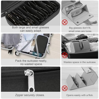 Bukere Travel Sunglasses Organizer Case Adjustable Slot For Multiple Eyeglasses Hard-shell Portable Storage Box for Men Women