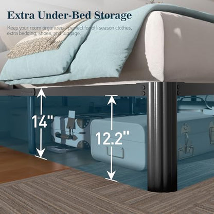 King Size Bed Frame,14 Inch 3500LBS Heavy Duty Metal Platform No-Squeaking | Headboard Compatible, No Box Spring Needed, Mattress Retainer, Round Corner Legs, Under-bed Storage, Easy Set-up,For Bedroom