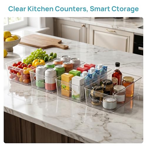 8pcs Clear Storage Bins with Handles (Transparent)