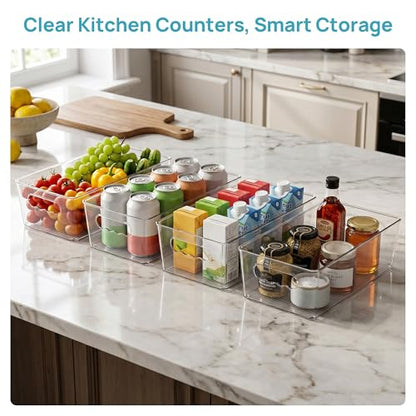 8pcs Clear Storage Bins with Handles (Transparent)