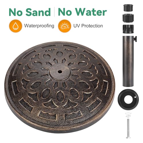 Patio Umbrella Stand - 31 lbs 18.9" Heavy Duty Outdoor Umbrella Base Stand, Market Umbrella Holder for Garden, Backyard, Pool, Beach, No Water or Sand Required, Round Bronze