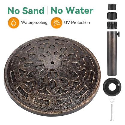 Patio Umbrella Stand - 31 lbs 18.9" Heavy Duty Outdoor Umbrella Base Stand, Market Umbrella Holder for Garden, Backyard, Pool, Beach, No Water or Sand Required, Round Bronze