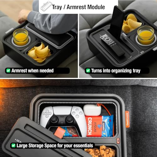 Original Tray - Drinks & Snacks Sofa Caddy with Armrest, Table with Phone Stand- TV Remote Control Storage and Organizer - for Living Rooms, RV, and Cars, Black/Green