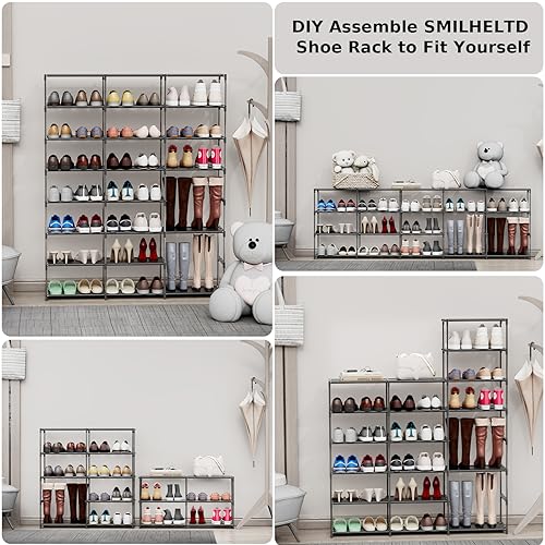 SMILHELTD Large Shoe Rack 3 Row 8 Tier Sneaker Storage Organizer 48 Pairs | Metal Tiered Plastic Shelves Dust-Proof Mats, Space Saving Oganization for Garage Closet, DIY Assembly, 49.2"W x 50.8"H