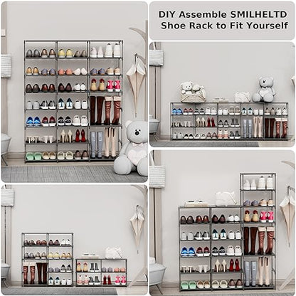 SMILHELTD Large Shoe Rack 3 Row 8 Tier Sneaker Storage Organizer 48 Pairs | Metal Tiered Plastic Shelves Dust-Proof Mats, Space Saving Oganization for Garage Closet, DIY Assembly, 49.2"W x 50.8"H