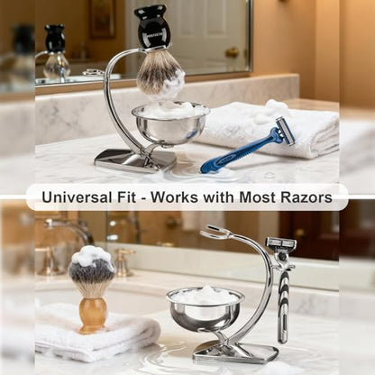 GRUTTI Shaving Bowl and Stand Set with Magnetic Base - 304 Steel Bowl & Chrome-Plated Alloy Stand, All-in-One Storage, Fits Most Razors & Brushes (Bowl & Stand Only)