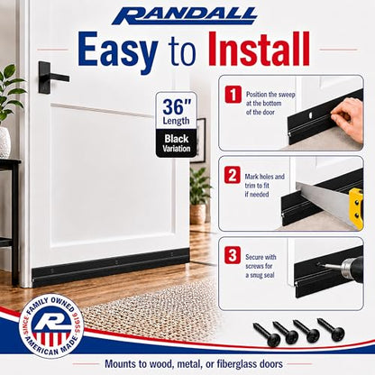Randall Manufacturing Co., Inc | Door Sweeps – Aluminum & Brush | Brush Sweeps for Gaps Up to 1” | Black Holder | 3 Feet | Fill Gaps & Keep Unwanted Debris Out