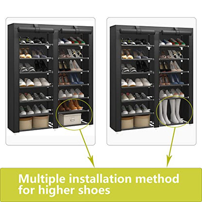 7-Tier Shoe Storage Organizer with Dustproof Cover... (Black)